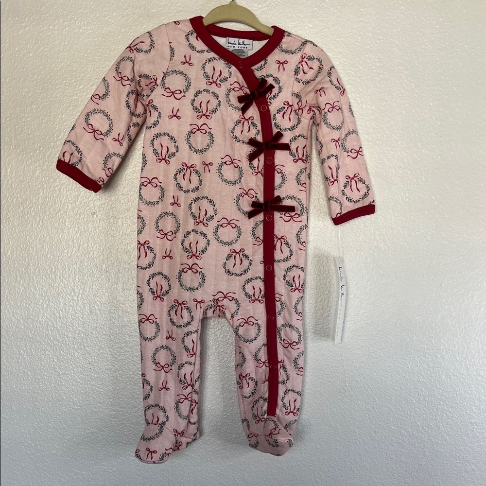 NWT Nicole Miller Quilted Button Up Baby PJ Bow Detail sz 6-9 Months
